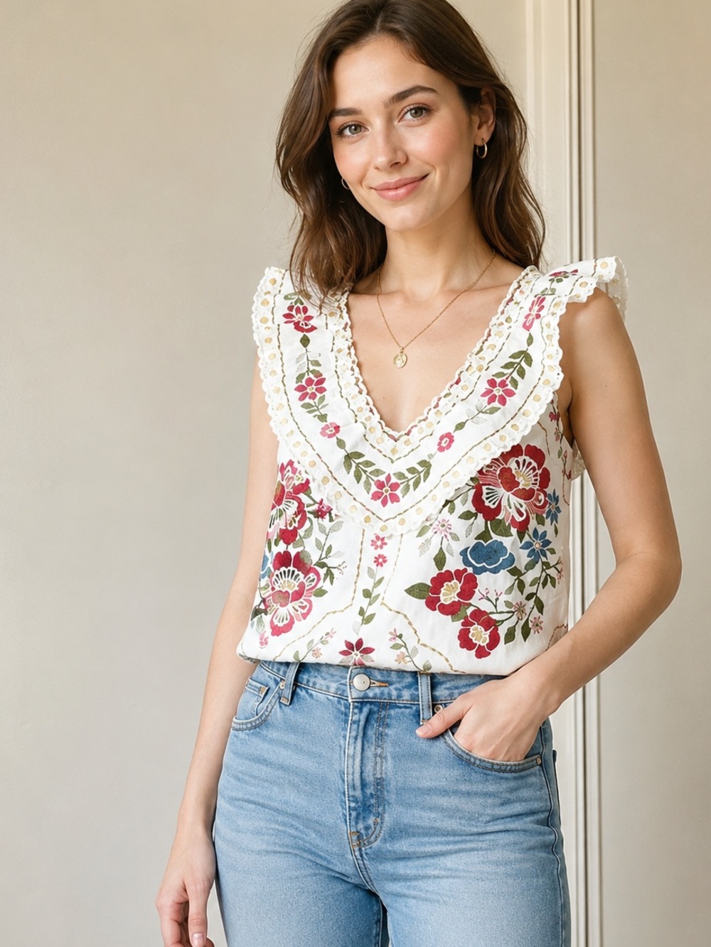 Sézane X FARM RIO Gold Blouse in Jardim Romatico FR 34 / US 2 - Picture 16 of 16